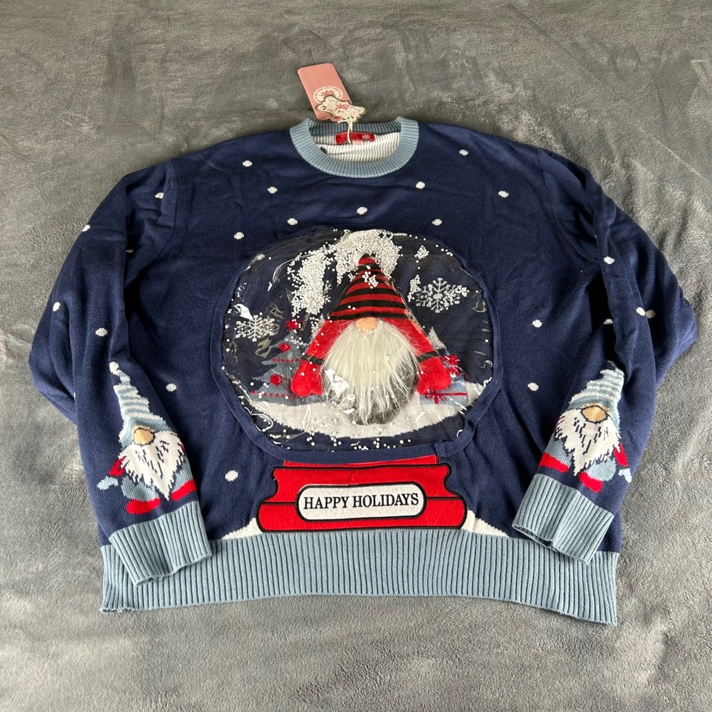 You Look Ugly Today Mens Gnome Snow Globe Ugly Christmas Sweater Navy Blue XXL